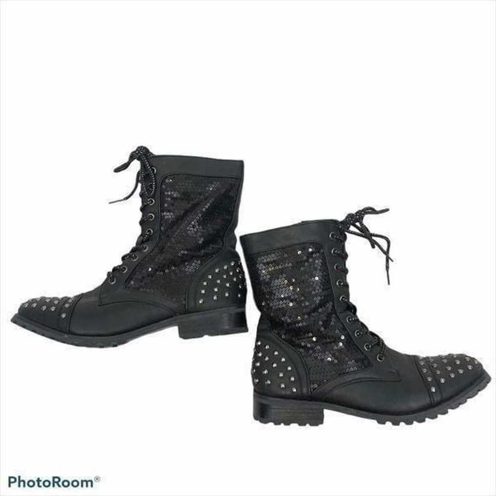 Gia Mia Black Studded Sequin Dance Combat Boots 8 - image 1