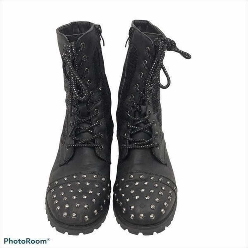 Gia Mia Black Studded Sequin Dance Combat Boots 8 - image 3