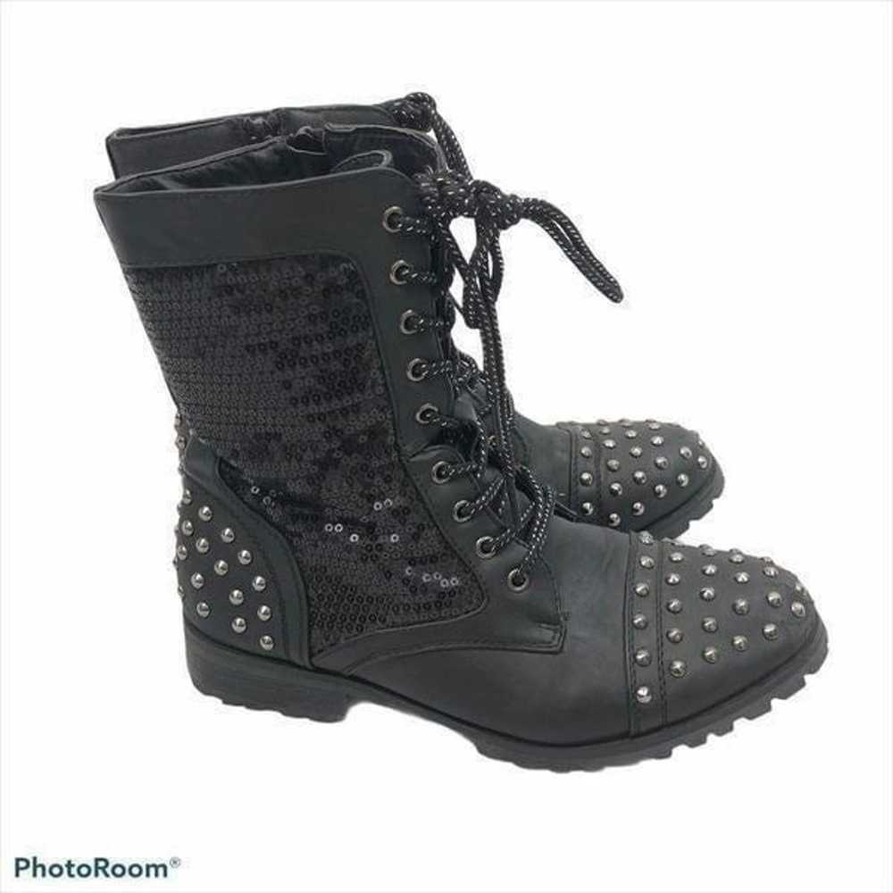 Gia Mia Black Studded Sequin Dance Combat Boots 8 - image 5