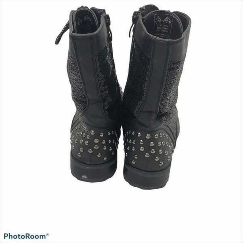 Gia Mia Black Studded Sequin Dance Combat Boots 8 - image 7