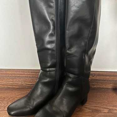 Black leather long boots