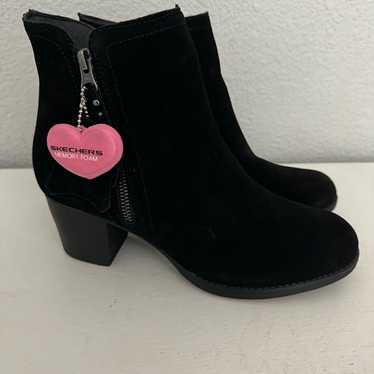 Skechers Black Suede Heeled Comfort Booties Ankle 