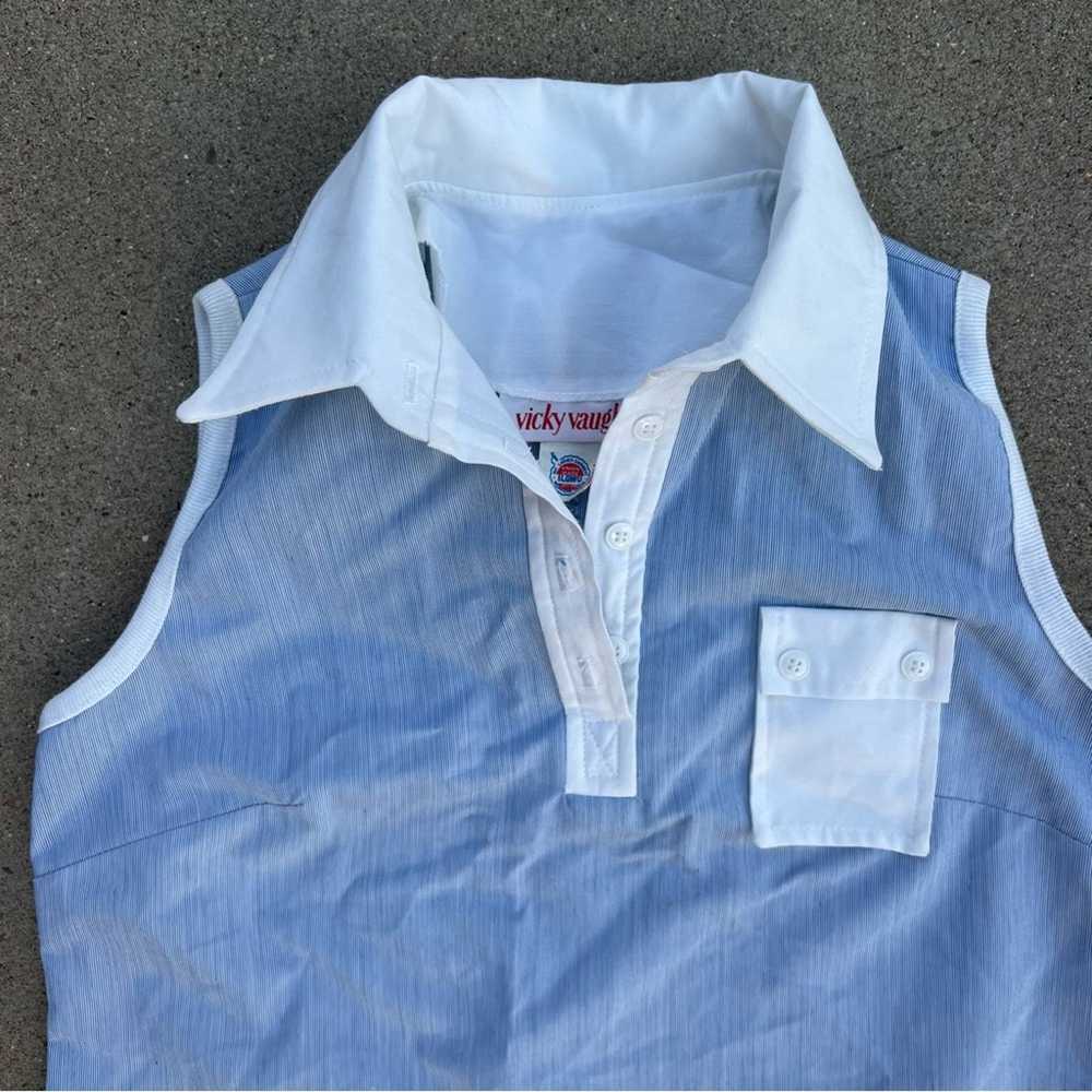 Vintage Vicky Vaughn Blue Sleeveless White Polo C… - image 4