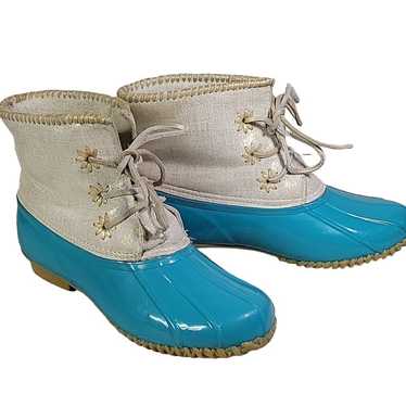 Jack Rogers Chloe Teal and Gold Duck Boots Womens 