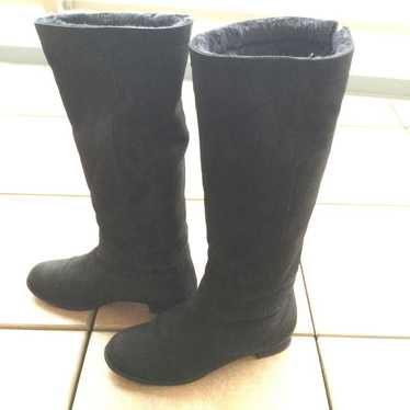 t.Inaba Black Suede Fur Long Boots Size 36 Adjust… - image 1