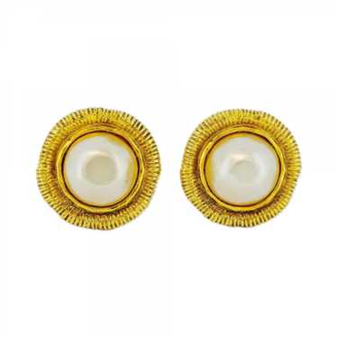 Chanel Chanel Earrings Circle Faux Pearl GP Plate… - image 1