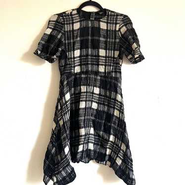 Zara Zara mini plaid linen dress size S black gre… - image 1