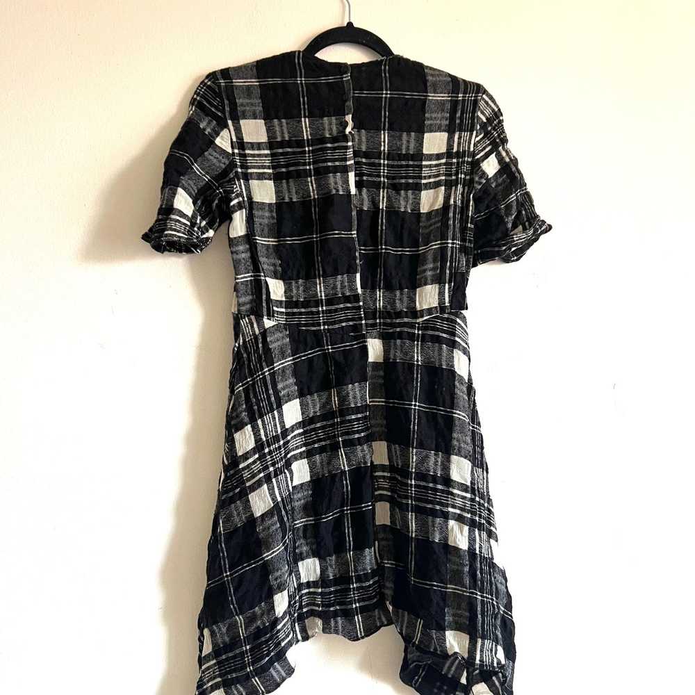 Zara Zara mini plaid linen dress size S black gre… - image 2