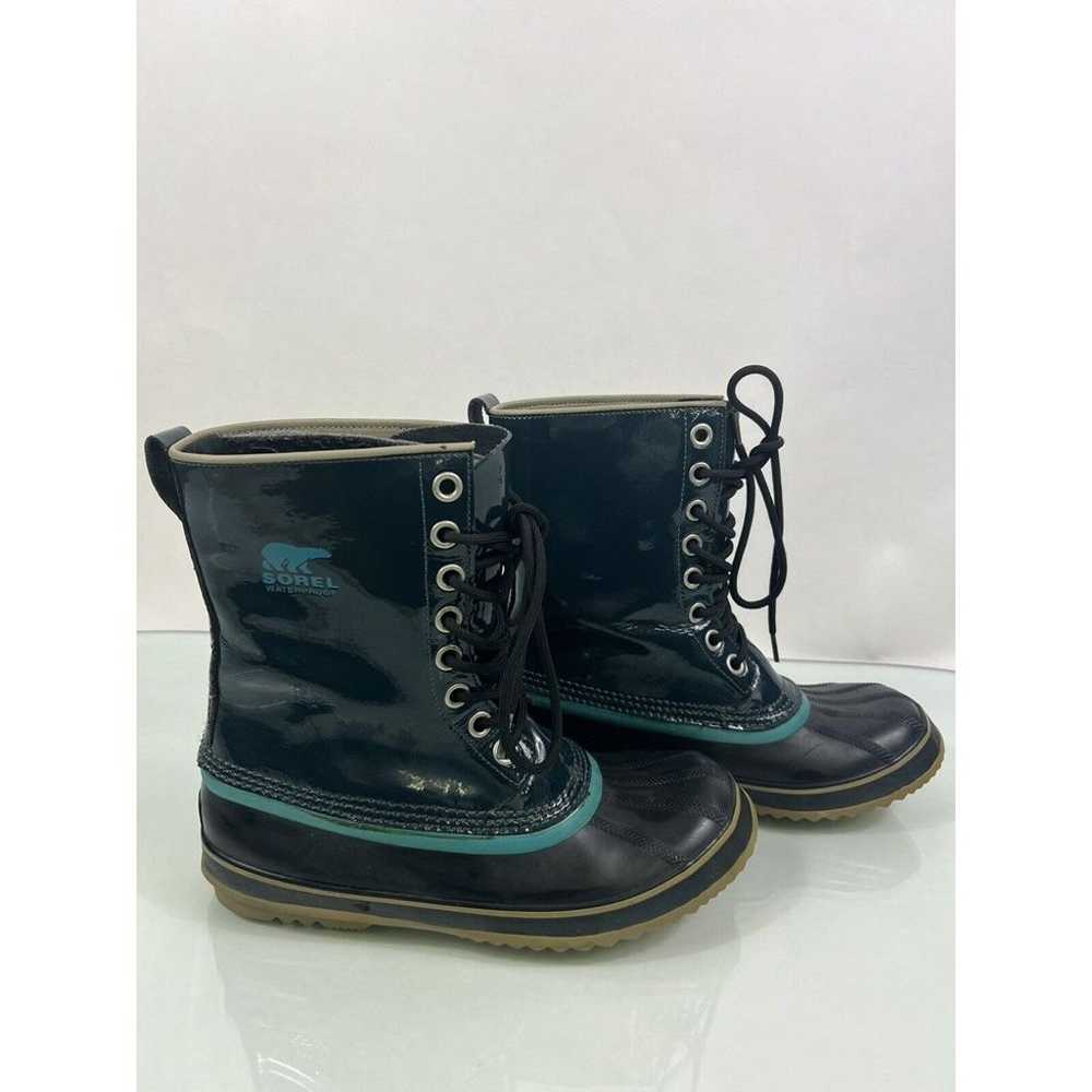 Sorel Aqua Dahlia Patent Leather Boots Lace Up Du… - image 1