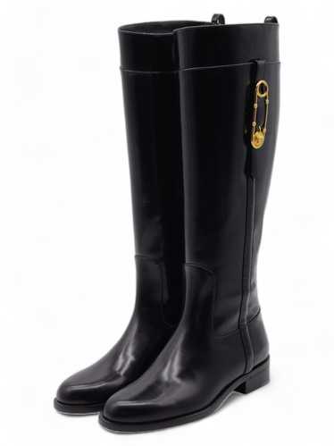 VERSACE Safety Pin Riding Leather Boots - 36