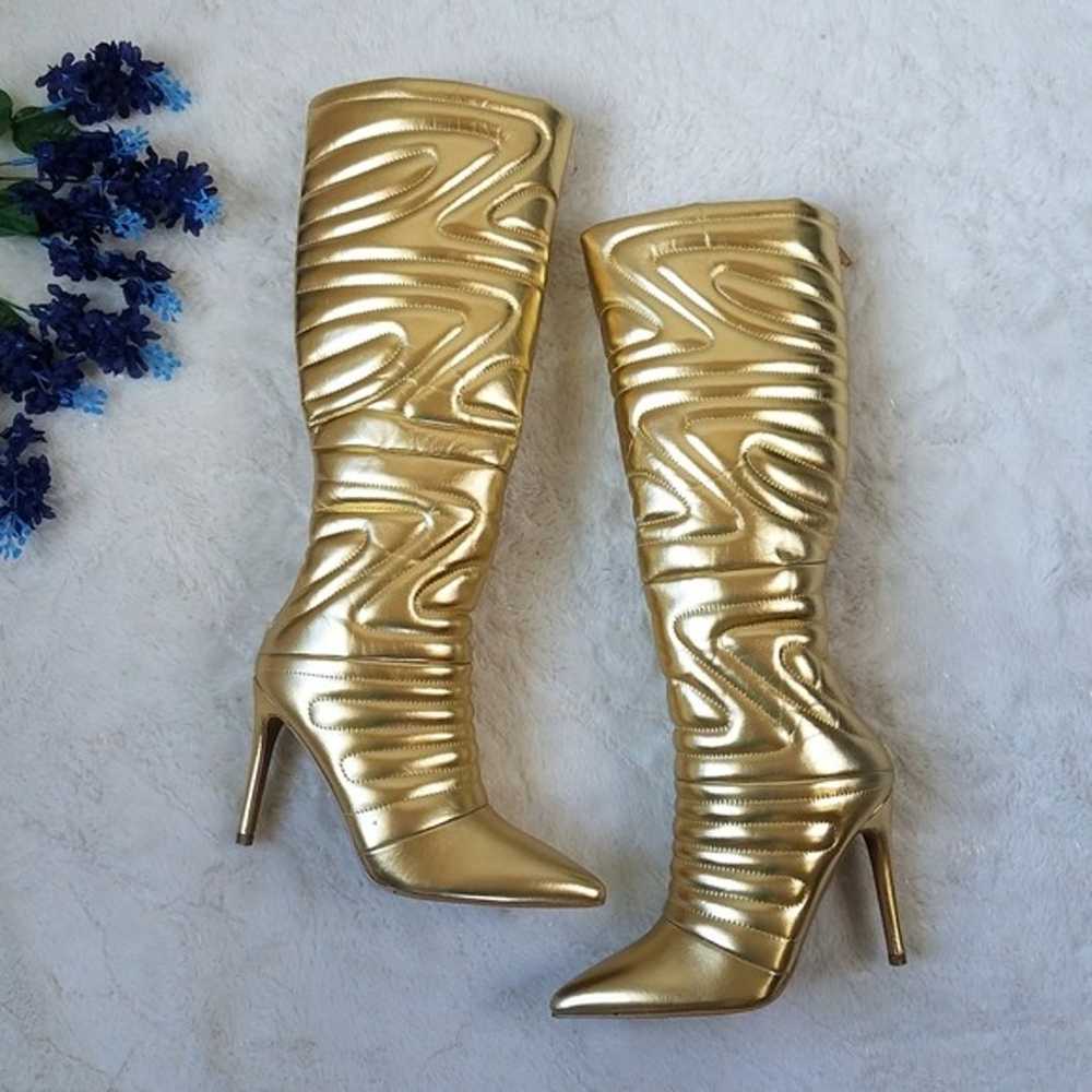 GLAZE Gold Curvy Quilted Pu Boot Skinny High Heels - image 1