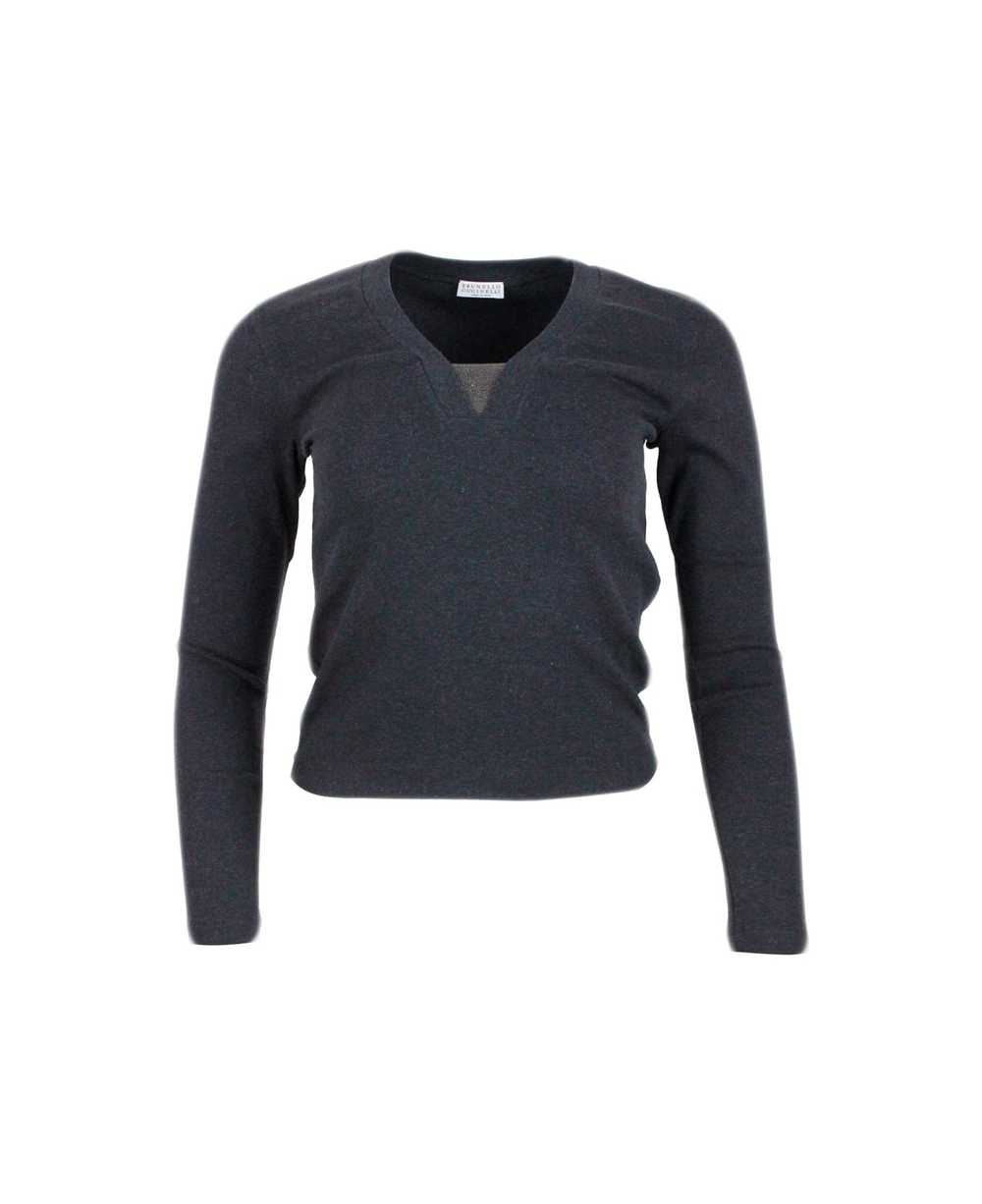 Brunello Cucinelli Long-sleeved V-neck T-shirt In… - image 1