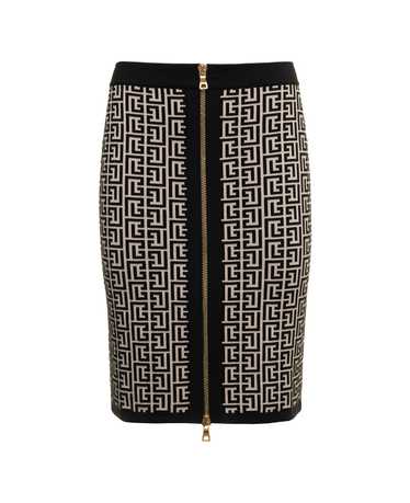 Balmain Woman's Monogram Wool Pencil Skirt With Zi