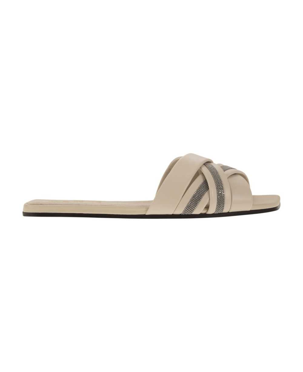 Brunello Cucinelli Nappa Leather Slides With Jewe… - image 1