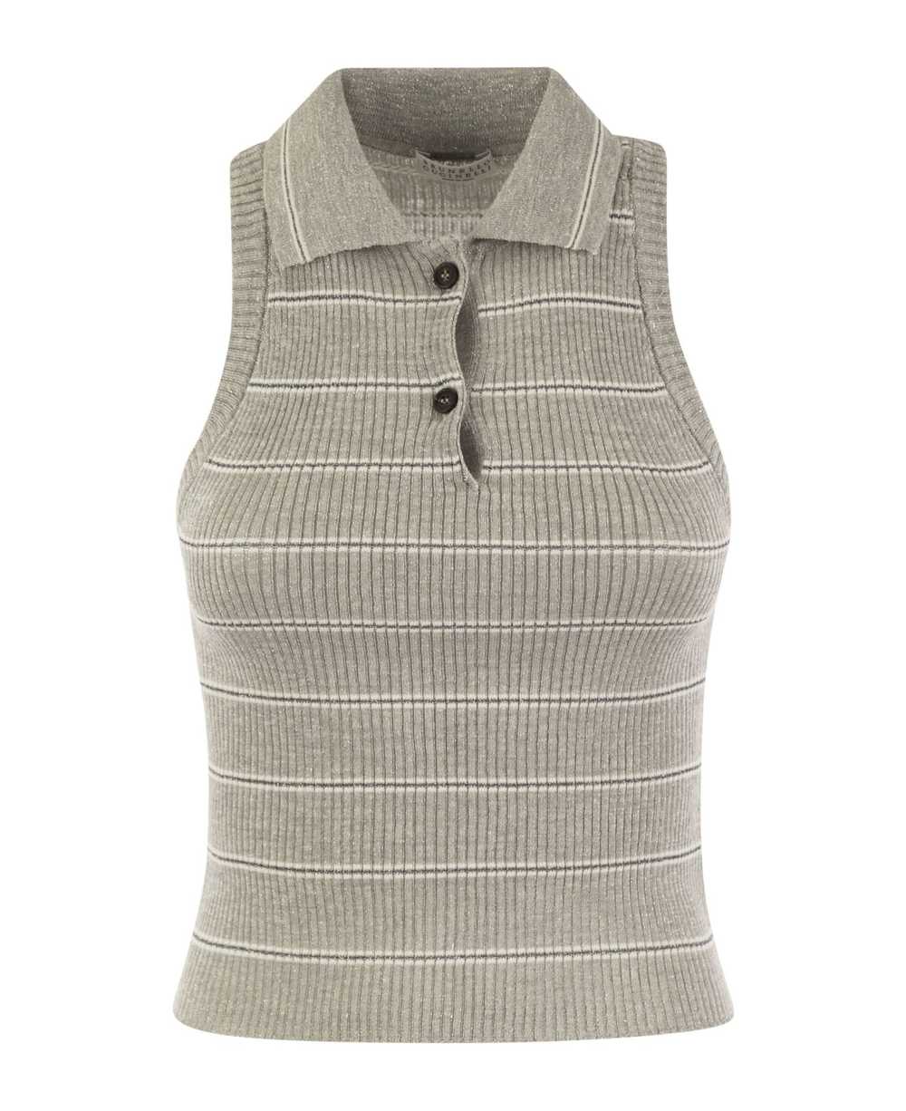 Brunello Cucinelli Sleeveless Ribbed Polo Shirt - image 1