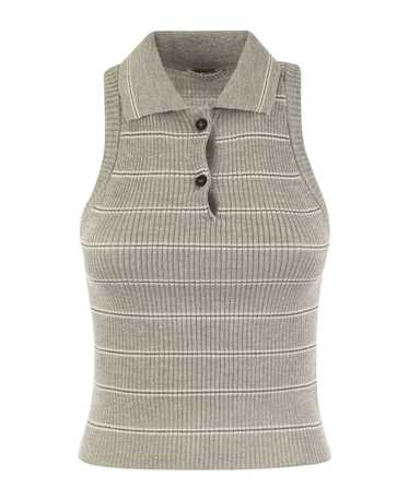 Brunello Cucinelli Sleeveless Ribbed Polo Shirt - image 1