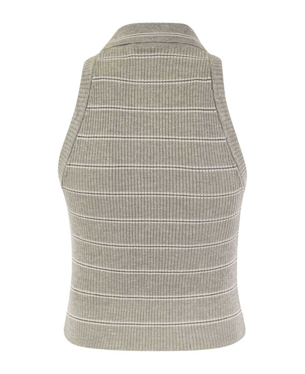 Brunello Cucinelli Sleeveless Ribbed Polo Shirt - image 2