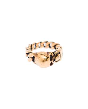 Alexander McQueen Gold Skull Chain Ring