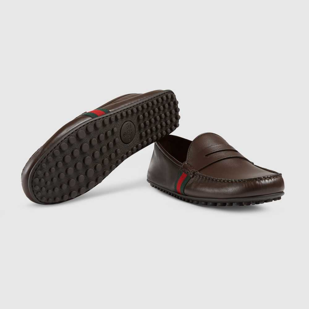 Gucci Web Leather Men Loafers In Brown - image 2