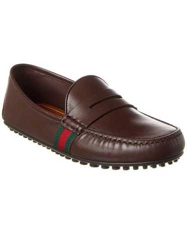 Gucci Web Leather Men Loafers In Brown