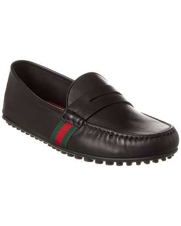 Gucci Web Leather Men Loafers In Black