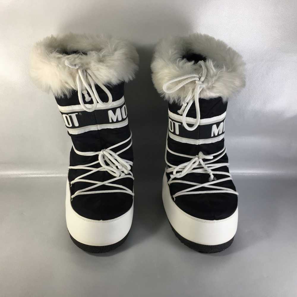 Moon Boots Black and White Nylon Snow Boots w/ Fa… - image 2