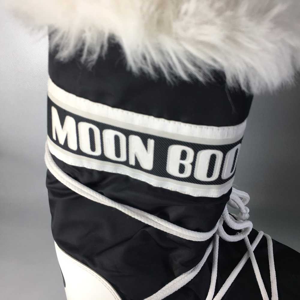 Moon Boots Black and White Nylon Snow Boots w/ Fa… - image 6