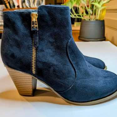 Primark Navy Blue Ankle Booties with Gold Side Zi… - image 1