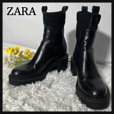 ZARA Side Gore Boots Leather Thick Sole Heel 35 B… - image 1