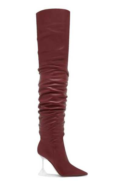 Amina Muaddi Olivia Burgundy Tall Leather Over The