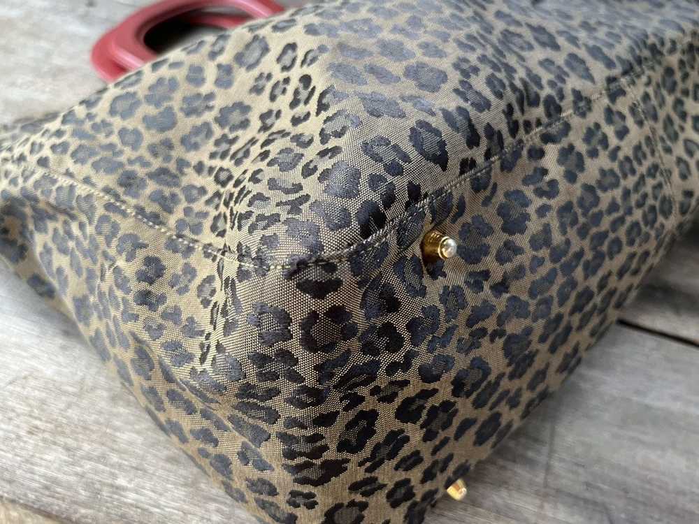 Vintage FENDI Leopard Hand Bag Nylon Leather Brow… - image 12