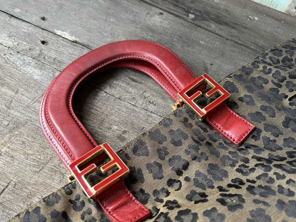 Vintage FENDI Leopard Hand Bag Nylon Leather Brow… - image 6