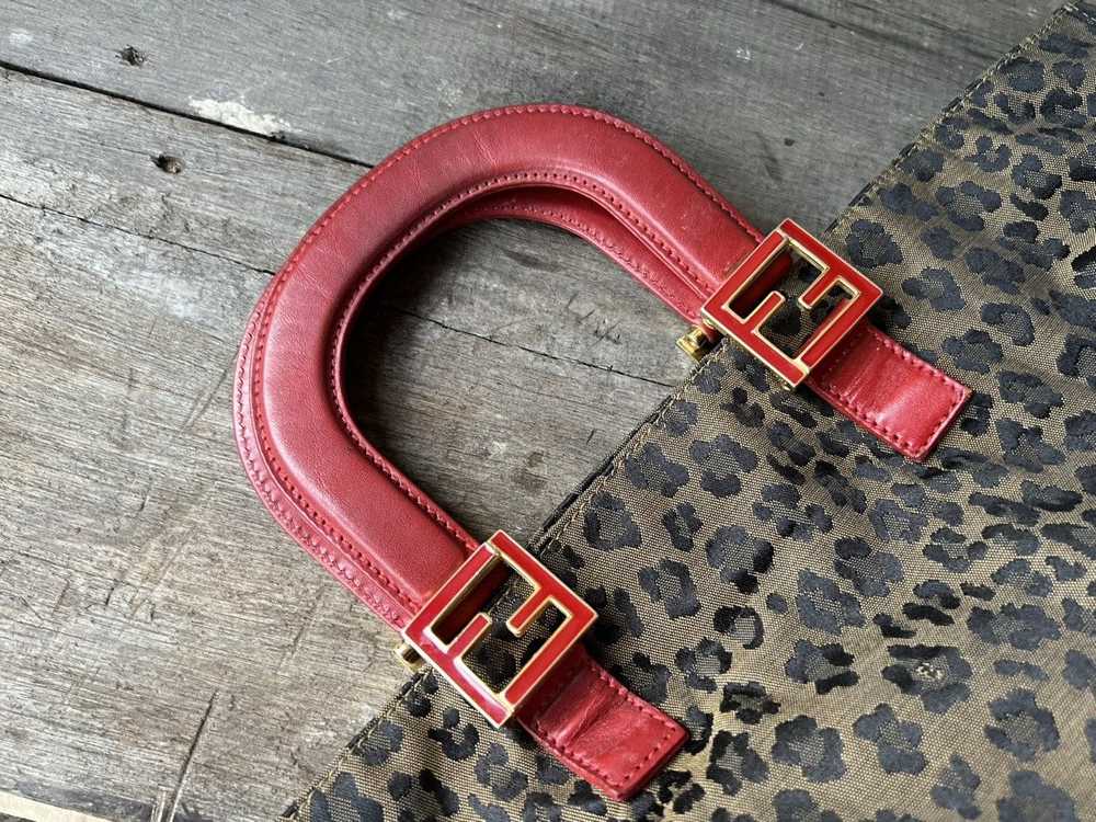 Vintage FENDI Leopard Hand Bag Nylon Leather Brow… - image 7