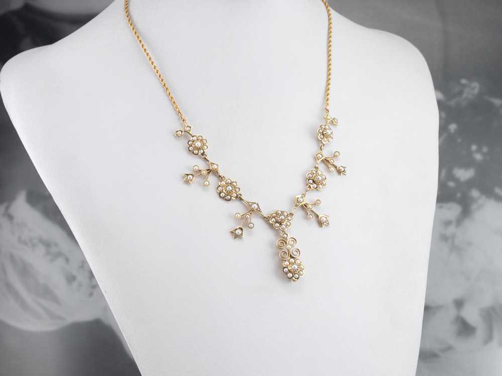 Victorian Floral Seed Pearl Necklace - image 10