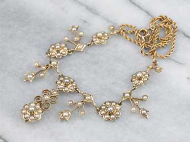 Victorian Floral Seed Pearl Necklace - image 1