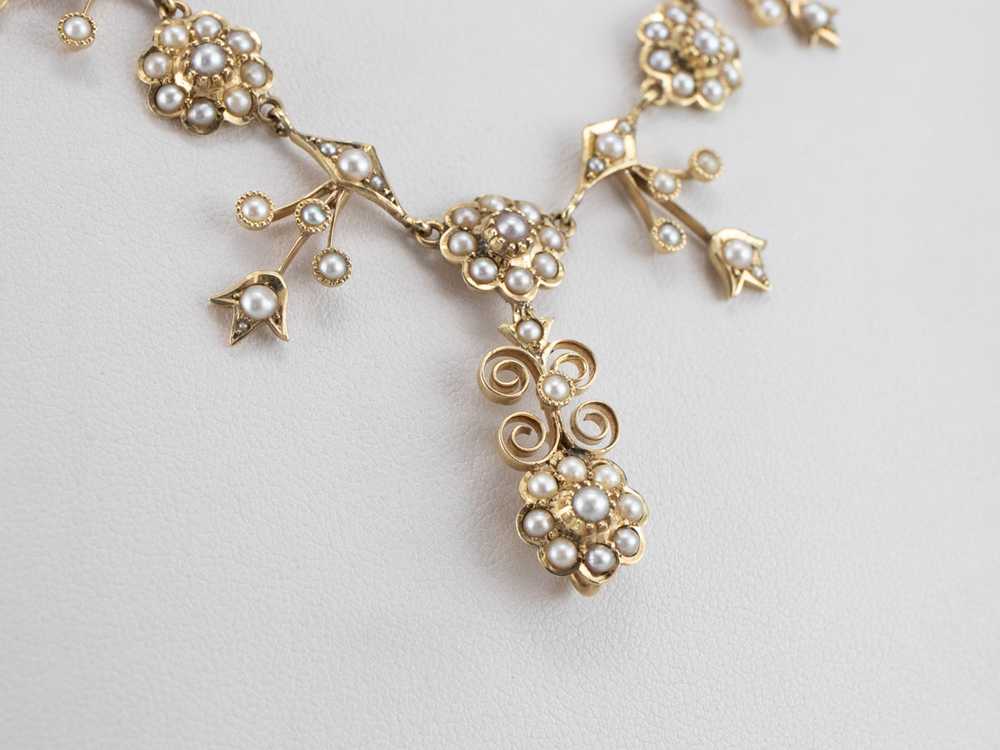 Victorian Floral Seed Pearl Necklace - image 8