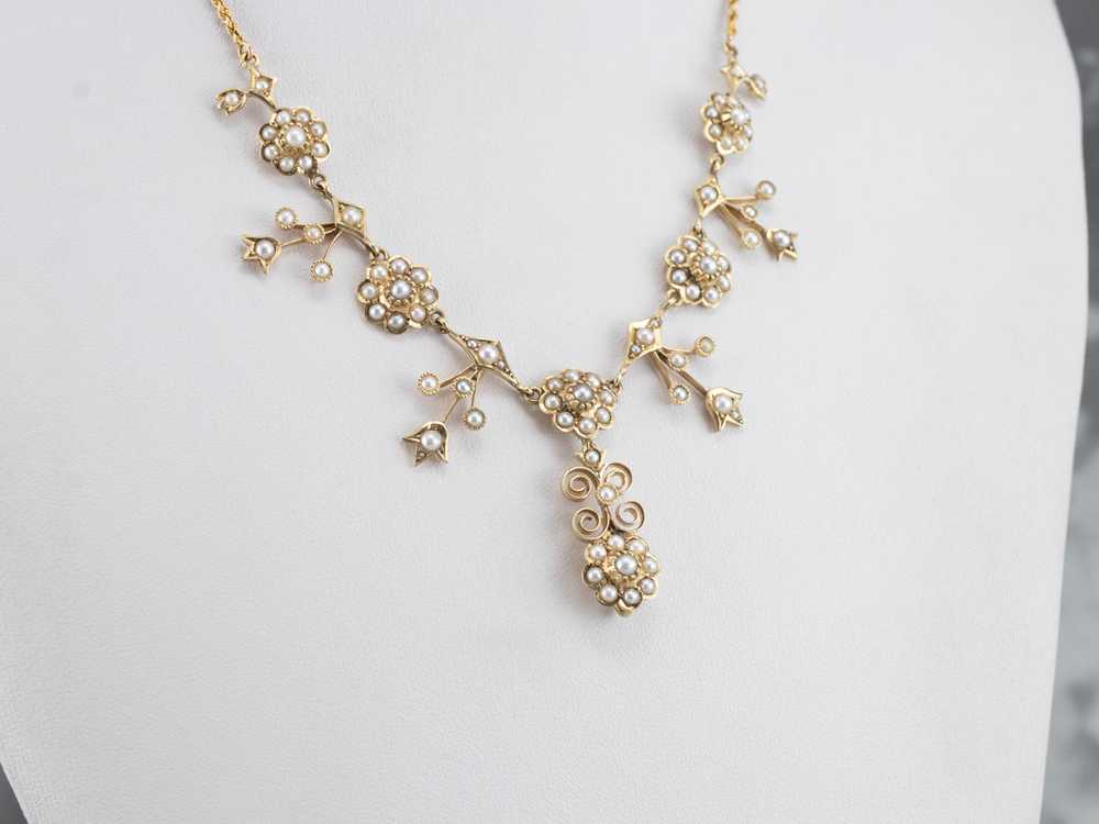 Victorian Floral Seed Pearl Necklace - image 9