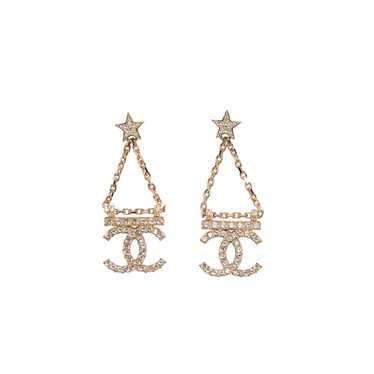 Chanel Light Gold Crystal Star Drop CC Earrings - image 1