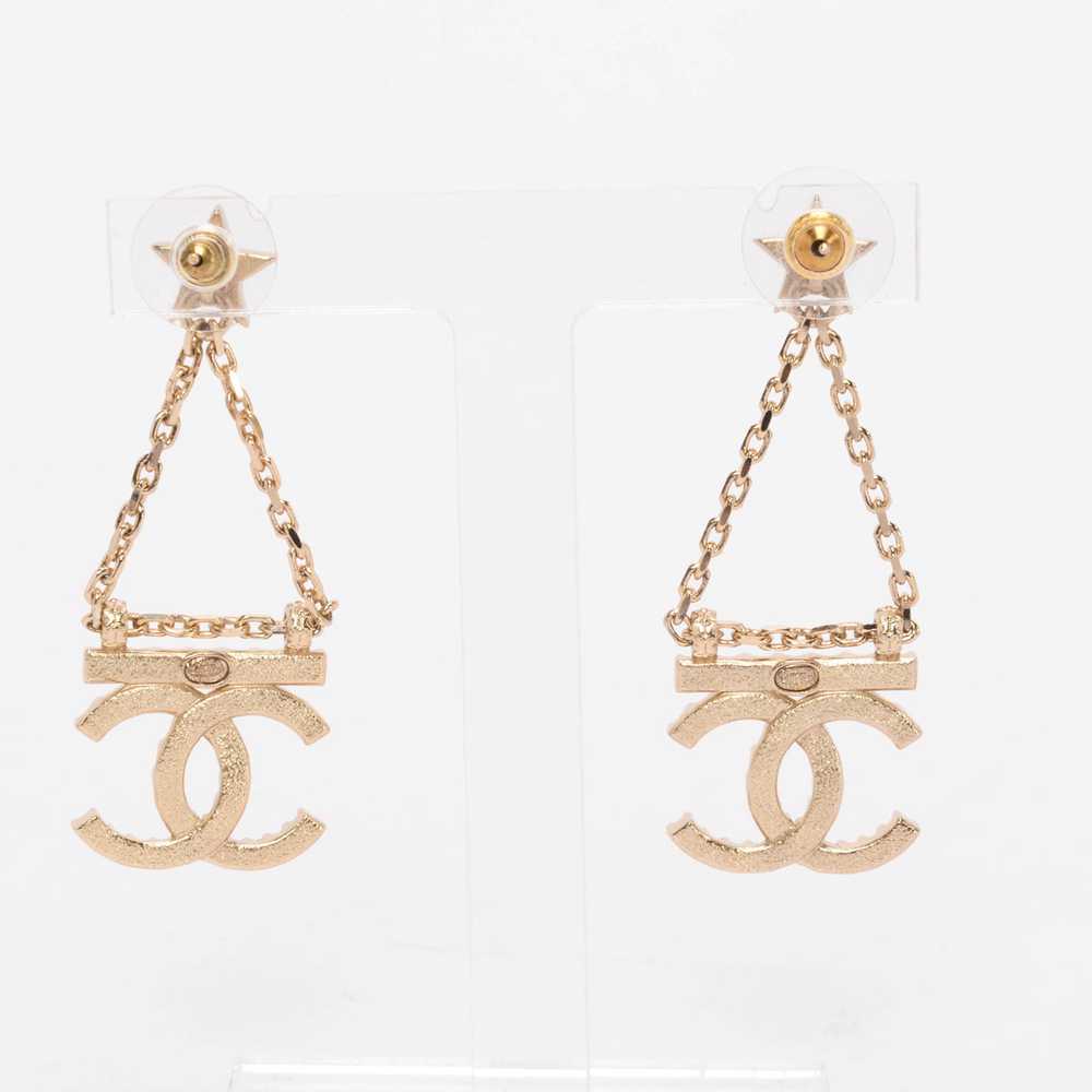 Chanel Light Gold Crystal Star Drop CC Earrings - image 2