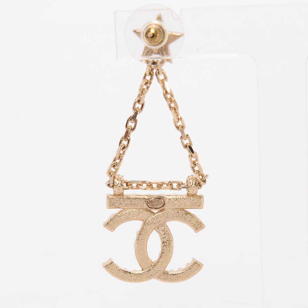 Chanel Light Gold Crystal Star Drop CC Earrings - image 3