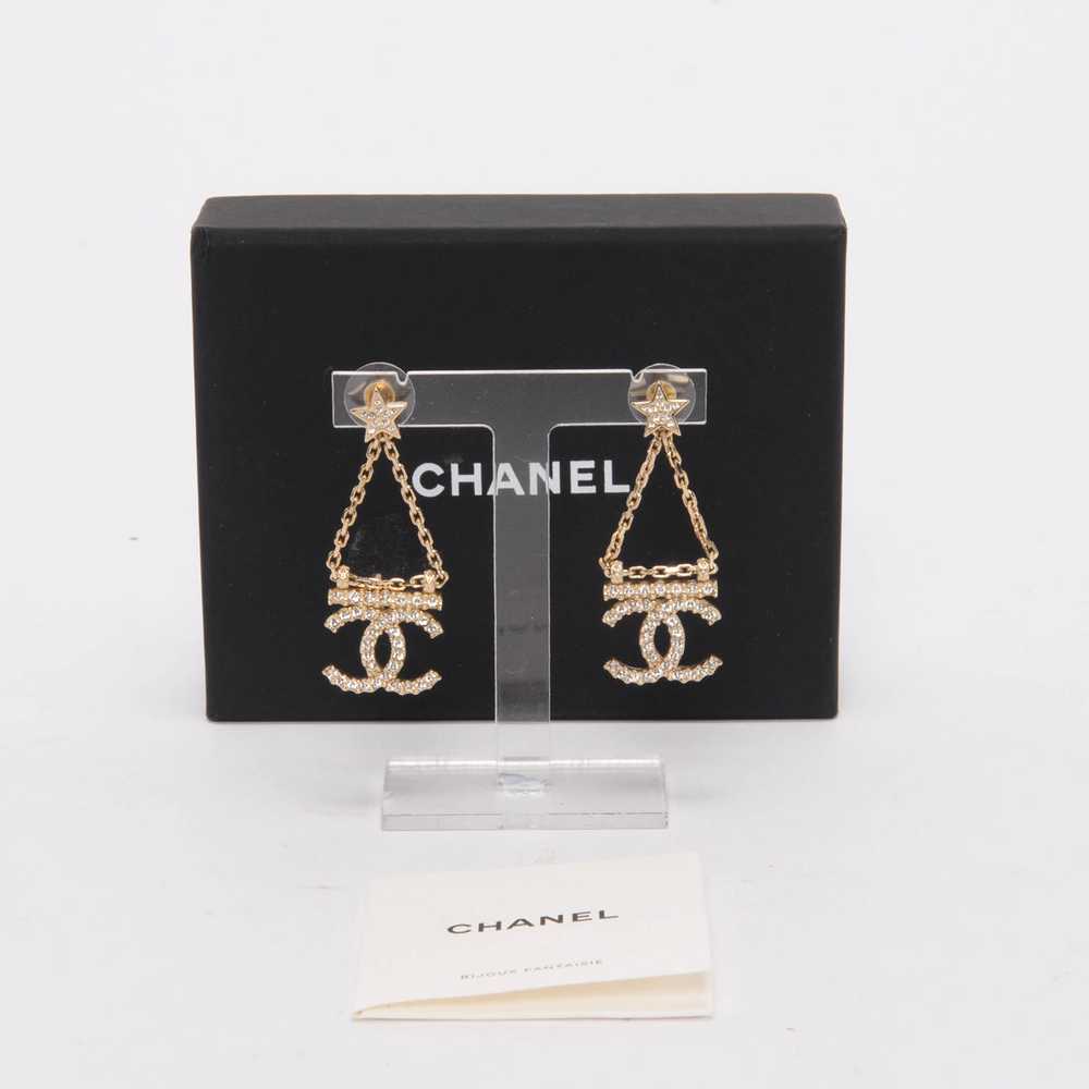 Chanel Light Gold Crystal Star Drop CC Earrings - image 4