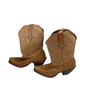 Tony Lama Cowboy Boots OIstrich 9B Ladies Tan 9204