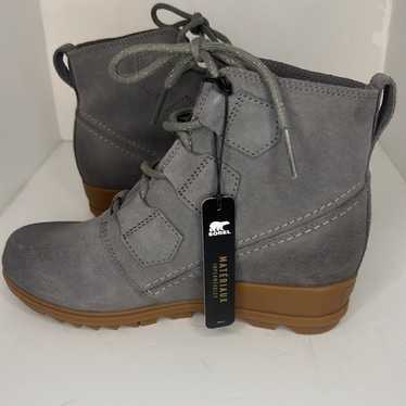 NWT Sorel Grey Suede Evie Wedge Lace Boot Sz 6.5