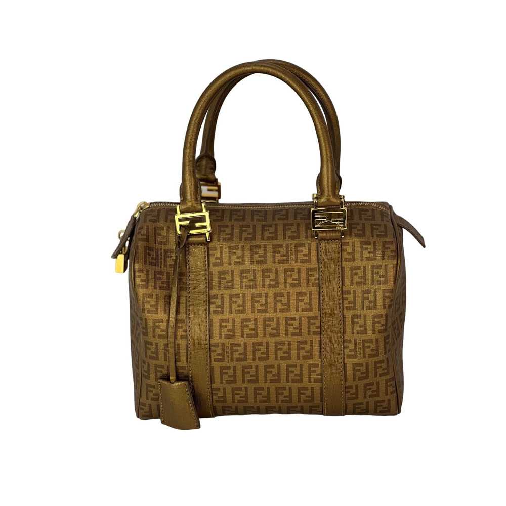 Fendi Boston Gold Coated Canvas Hand Bag - image 1