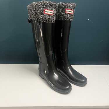 HUNTER Tall High Gloss Black Rain Boots Adjustabl… - image 1