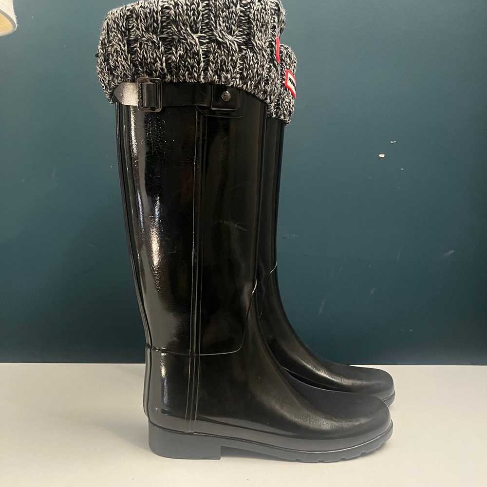 HUNTER Tall High Gloss Black Rain Boots Adjustabl… - image 3