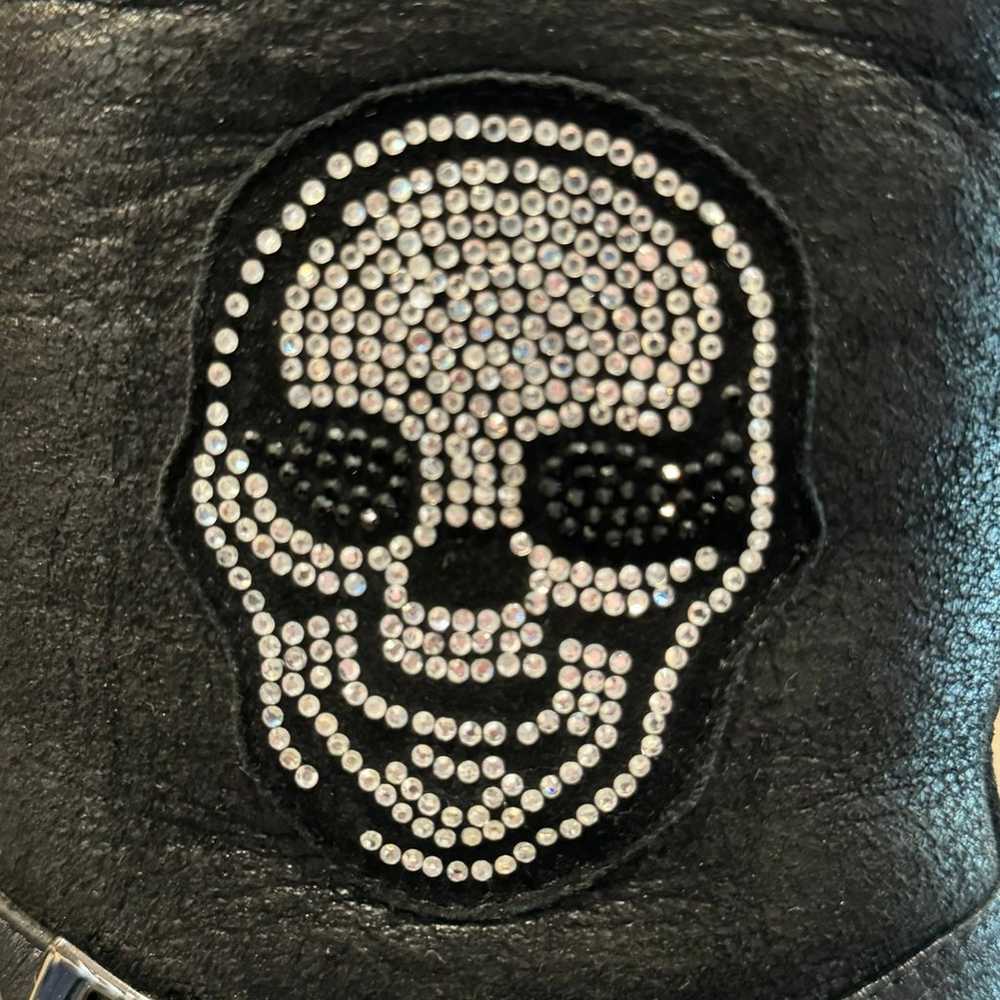 Faux Leather and Sherpa Skull Embellished Moto Bo… - image 3