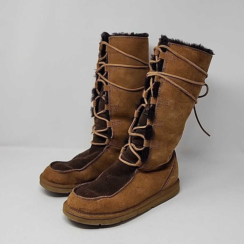 UGG Whitley Brown Suede Shearling Lace Up Women's… - image 1