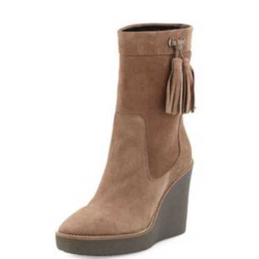 Aquatalia Viola Suede Wedge Boots 10.5 Tan Tassel 