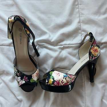 Floral Black Heels